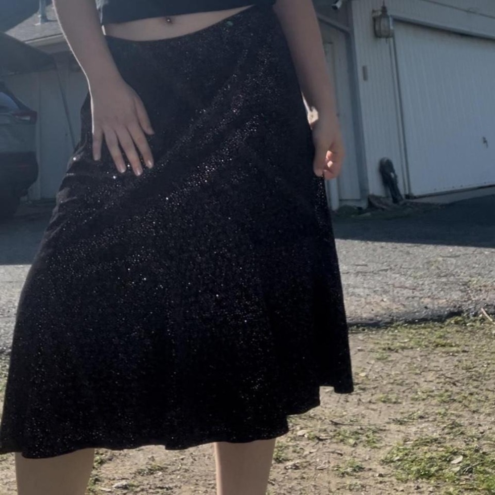 Vintage Notations Black Shimmer Midi Skirt – Size XL